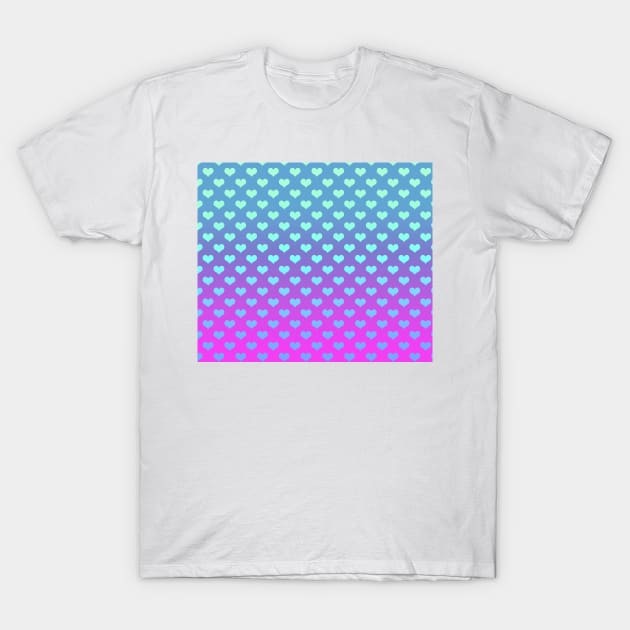 Gradient Pink Purple Blue Hearts Pattern T-Shirt by saradaboru